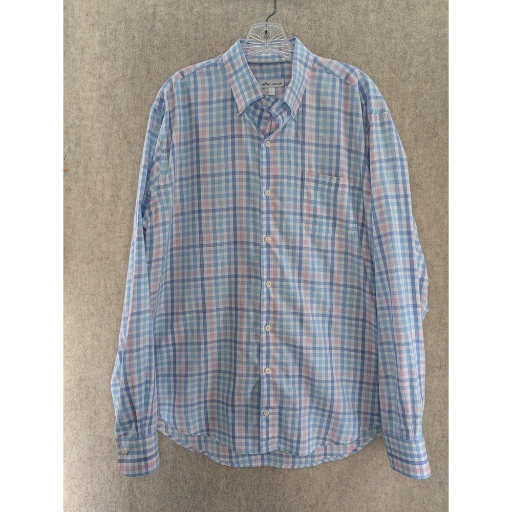 Peter Millar Mens Large Plaid Button Down Shirt Long Sleeve Cotton Casual